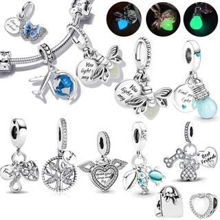 Berloques Prata 925 Simple Pingente Charme Firefly Brilhante Na Lâmpada Fluorescência Pulseira Pingente Bijuteria