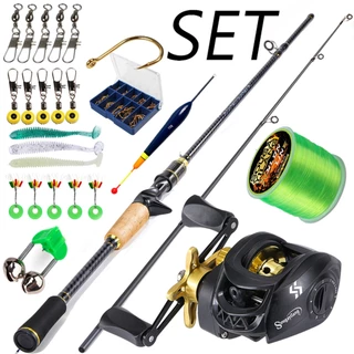 Sougayilang 1.8M Conjunto De Carretel De Vara De Pesca Fibra De Carbono E Metal 7.2 : 1 Combos Arrasto Máximo 15kg
