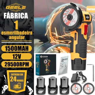 12v Esmerilhadeira Lixadeira Recarregável Portátil 76mm Angular S/fio Serra Mármore de 2 Baterias e 2 Disco