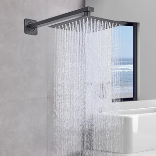 Chuveiro Ducha 30x30CM Preto 304 Quadrado Reto/Articulado Banheiro Piscina Area Externa