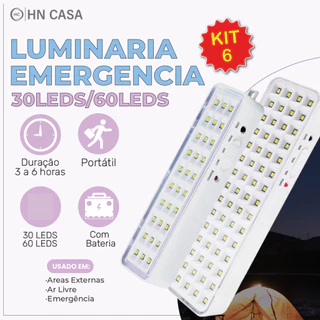 Kit 6 Luz De Emergência Bramed 30 Ou 60 Leds Recarregável Bivolt Branca