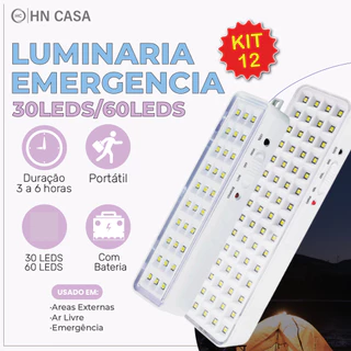 Kit 12 Luzes De Emergência Luz 30 Ou 60 Leds Bivolt Recarregáveis Branca