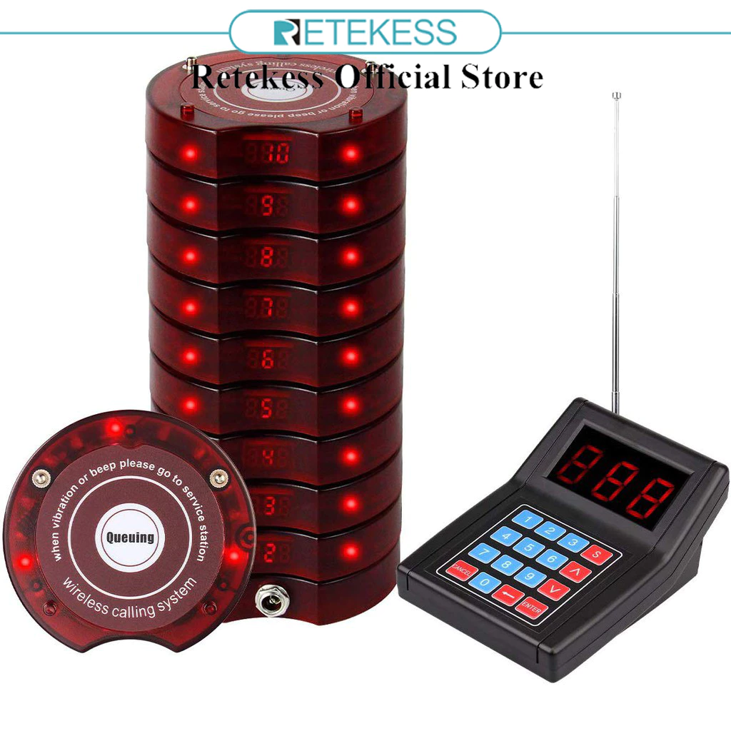 Retekess TD165 Pager Restaurant 999 channel wireless Calling System with 10 pagers waiter pagers call customer for rest