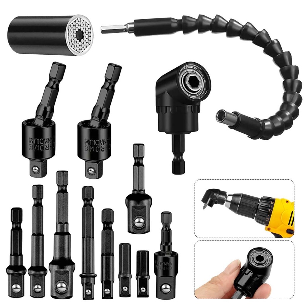 Conjunto de acessórios para furadeira de ângulo reto de 14 peças com adaptador de furadeira de ângulo de 105