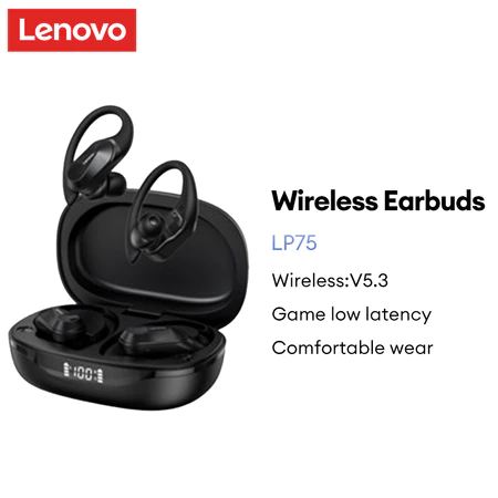 Lenovo lp75 fone de ouvido bluetooth qualidade de som hd com microfone redução de ruído esportes jogo baixa latência