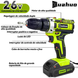 【110V/220V】 Parafusadeira Furadeira 26V 2 Baterias Sem Fio Impacto Com Maleta Completo Broca Bits Maleta ~