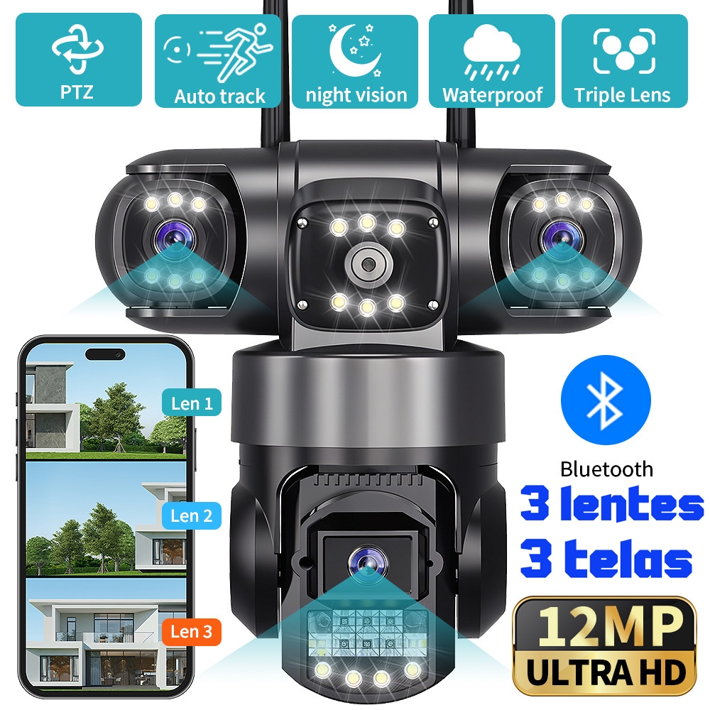 V380 Pro WiFi Câmera IP Ao Ar Livre 12MP 6K Lentes Triplas Telas Monitor De Vídeo Segurança Visão Noturna Câmeras CCTV À