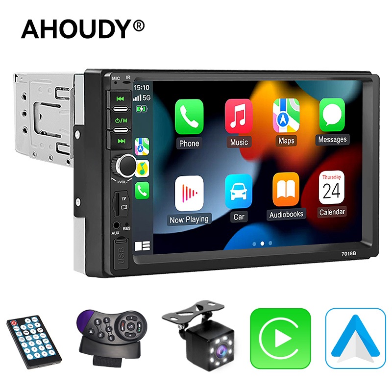 AHOUDY Central Multimídia Carplay Android Auto 1 Din 7" Tela Sensível ...