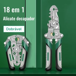 18 em 1 Alicate Elétrico Decapador de Fios Dobrável Ferramenta de Decapagem com Cabo Antiderrapante