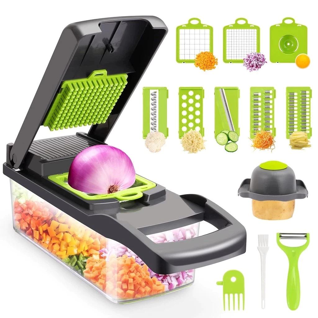 Fatiador De Cozinha Multiuso Profissional , Aço Inoxidável 16 Em 1 , Cortador , Ralador , Legumes , Frutas , Alimentos