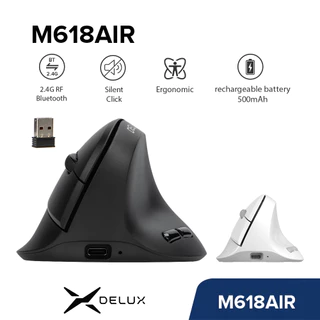 Delux M618AIR Mouse Vertical Recarregável Sem Fio Bluetooth Ergonômico MAX 4000 DPI 6 Botões Clique Silencioso Para Mãos
