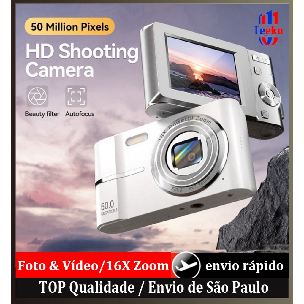 【Memória 64G】TEEKA 50MP Câmera digital 4K , tela de 2.8 polegadas, zoom ...