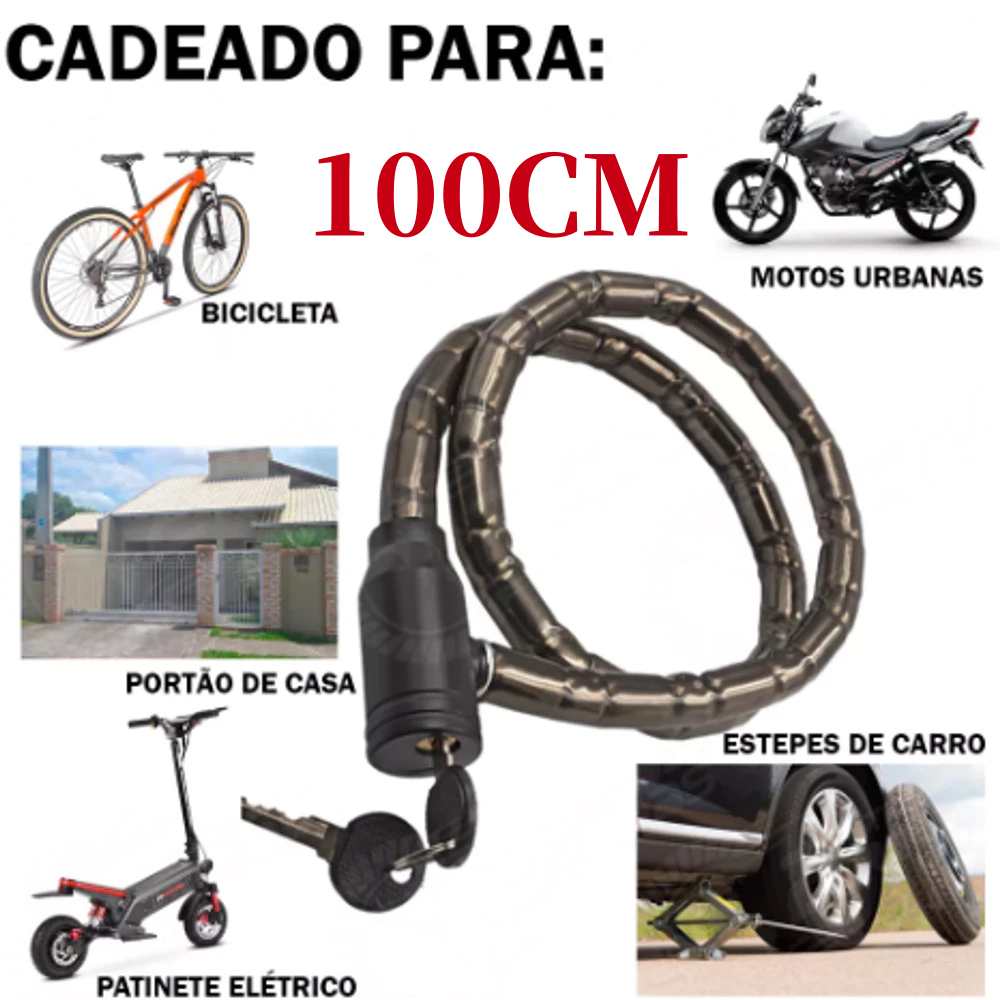 Antifurto Trava Grossa Cadeado Para Moto Bicicleta Bike Capacete Portão Porta Corrente Segurança Antifurto Trava Grossa