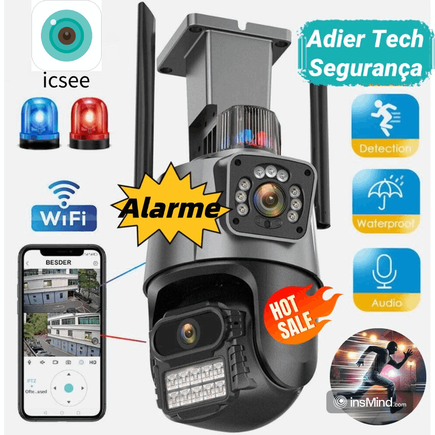 Câmera De Segurança WiFi ICSEE Externa Lente Dupla Com Sirene  Full Hd Wifi Visão Noturna App Icsee