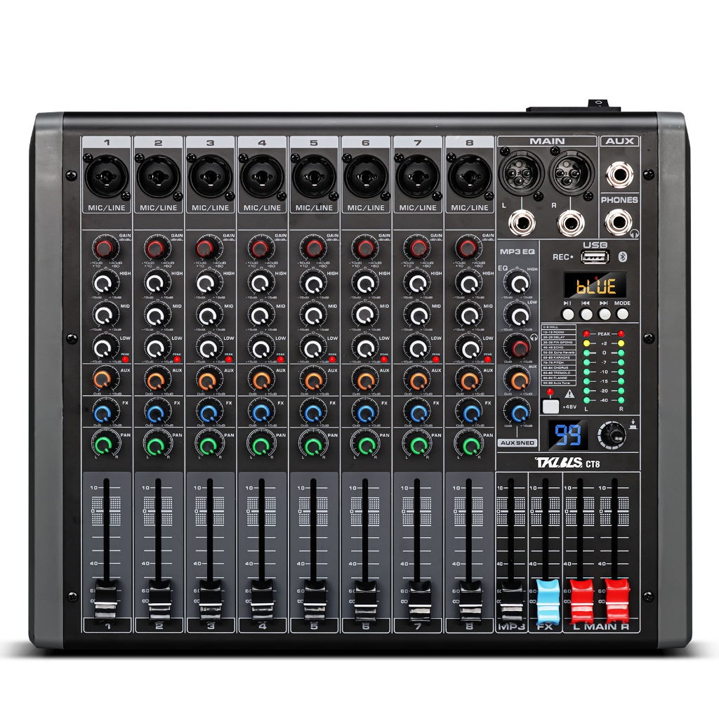 Mesa de som 8 canais com bluetooth efeito profissional áudio Usb ...