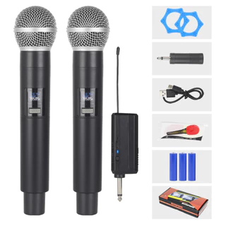 Microfone Sem Fio 2 Canais Portátil VHF Profissional Para Festa Karaoke Church Show Meeting School
