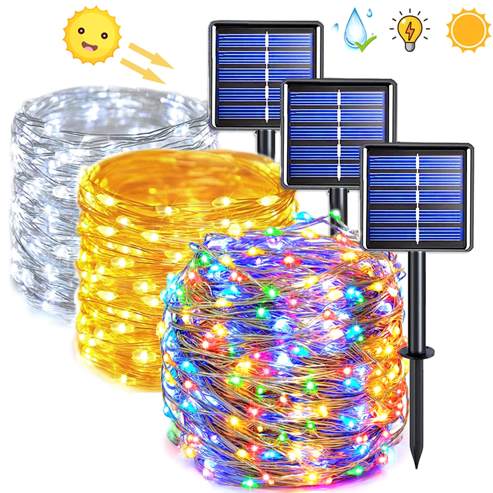 22M Luz Solar LED String À Prova D'água Lâmpada Exterior De Cobre Para O Natal De Ano Novo