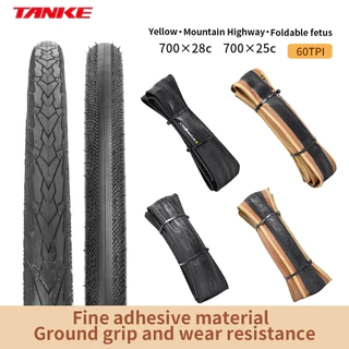 Pneu De Bicicleta De Estrada TANKE 700X28C/700X25C 60TPI À Prova De Punção Com Bordas Pretas E Amarelas Para Cascalho