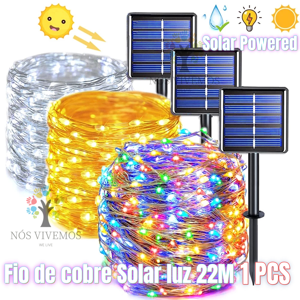 Luz Solar Ao Ar Livre Luzes De Fadas Corda LED Holiday Birthday Party Garland Jardim Fio De Cobre À Prova D'água Decoraç