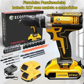 Furadeira Parafusadeira bateria 21V com maleta e acessórios