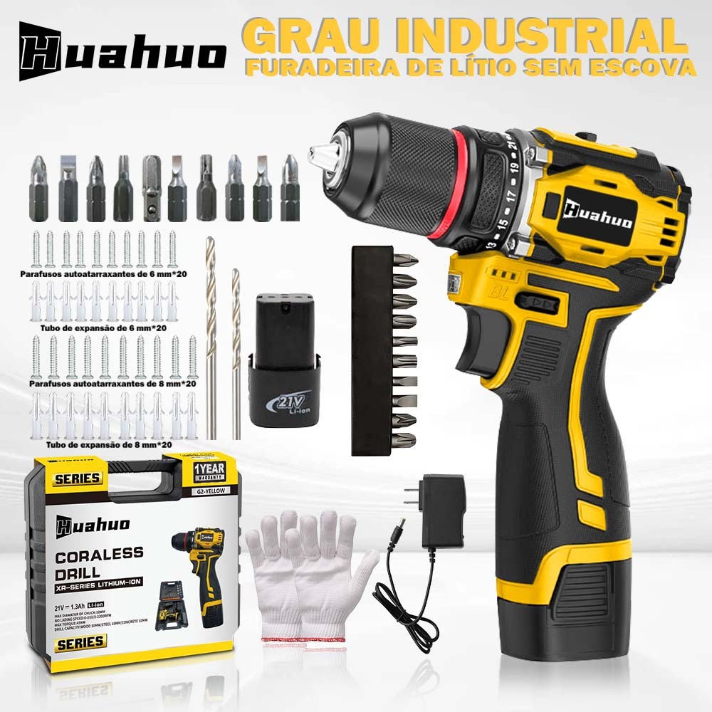 Furadeira Parafusadeira 21v Bateria Furadeira De Impacto Elétrica Martelete Rompedor Com Acessórios