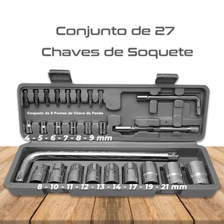Kit Jogo De Ferramentas Soquetes 27 Peças Cromo Vanádio Completo Titanium