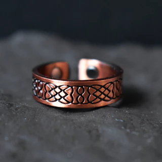 Anel De Cobre Puro Magnético Ajustável Aberto Vintage Padrão Metal Dedo Jóias Para Homens Mulheres Alto Ímã Redimensioná