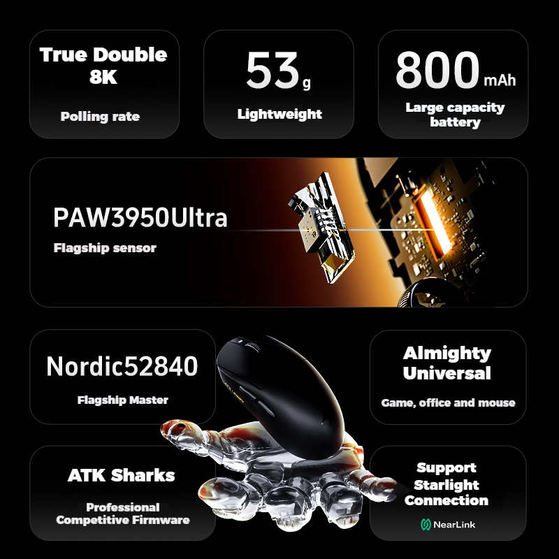 atk a9 inca　stormbreaker　max cfセット売り ATK A9 Mouse Sem Fio Leve PAW3395 Sensor Para Jogos Conexão De