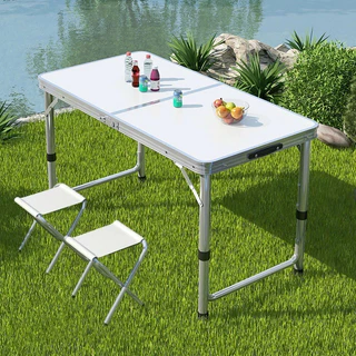 Mesa Dobrável de Alumínio 90x60cm com Tampo MDF e Alça para Camping, Churrasco e Praia Branco