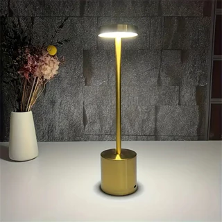 Luminária de Mesa Abajur Cabeceira Escrivaninha LED 3 em 1 Recarregável Tipo C Preto Cromado Dourado