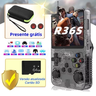 r36s game console, 64GB,15000 jogos,Emuelec 4.7,video game portáti, mini game,play zone,Sistema duplo，R35S console