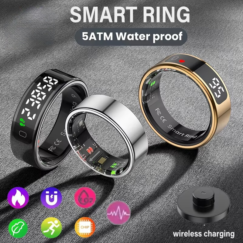 R12 Anel Inteligente Tela De Toque 5ATM À Prova Dwaterproof Água Bluetooth Monitor Saúde Controle Gesto Carregamento Sem