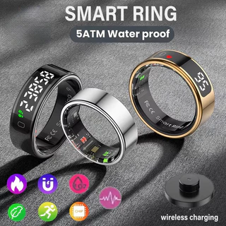 R12 Anel Inteligente Tela De Toque 5ATM À Prova Dwaterproof Água Bluetooth Monitor Saúde Controle Gesto Carregamento Sem