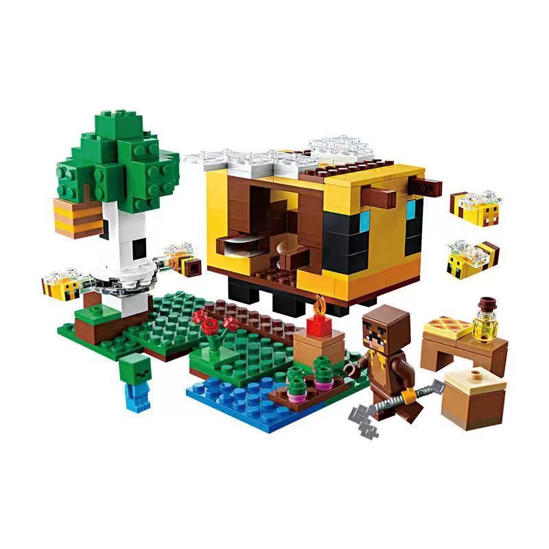 1.000 pçs série compatível Lego abelha cabana Steve aldeia cidade meninos meninas educacional montado blocos de construç