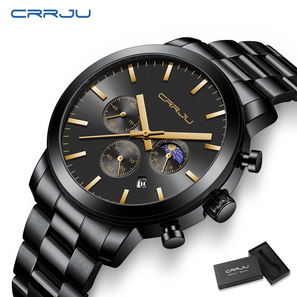 CRRJU Orologio Da Fitness Uomo 2266 - Cronografo Con Quadrante Blu E Cinturino In Acciaio Inox - Impermeabile 3 ATM