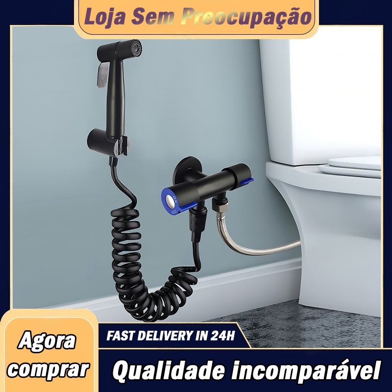 Kit Ducha Higiênica Com Registro em Aço Escovado 304 Válvula Dupla Saída 1/2 Para Banheiro Cozinha-preta/prata