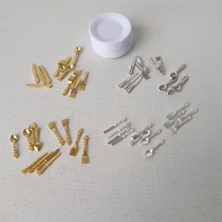 12pcs Talheres em Miniatura Pratos em Miniatura Garfos de Cozinha Colheres Conjunto de Utensílios de Mesa Para Casa de Bonecas Acessórios de Decoração