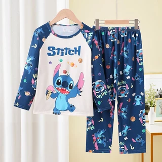 Stitch Capivara Crianças Conjunto De Pijama Primavera Outono Calças De Manga Longa Fina Roupa De Dormir Adolescente Tern em Oferta na Shopee