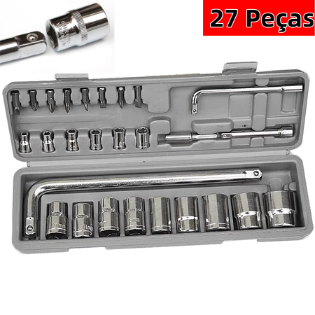 Kit Jogo De Ferramentas Soquetes 27 Peças Cromo Vanádio Completo Titanium