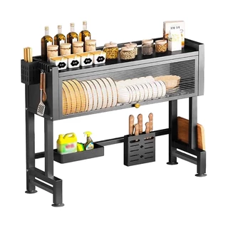 Organizador De Pia Escorredor De Louças Cozinha Pratos Prateleiras Com Porta Acrílica Cor Preto L65/75/85/95/105cm