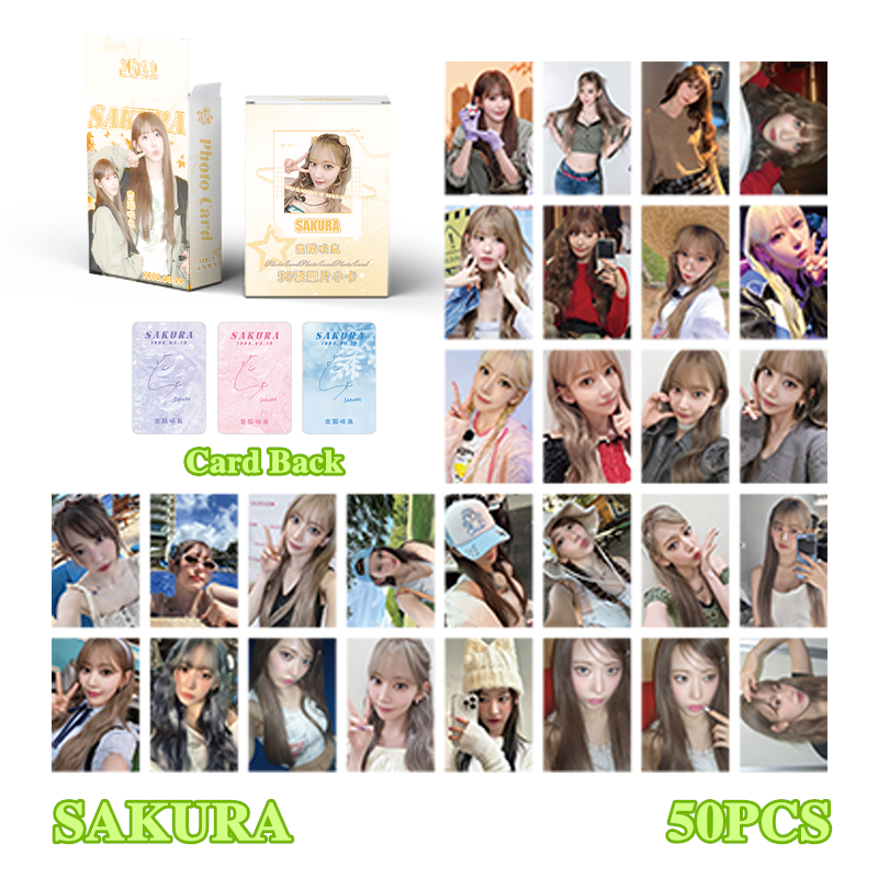 50 Pçs/Caixa Le sserafim Cartão Laser ChaeWon Eunchae Kazuha