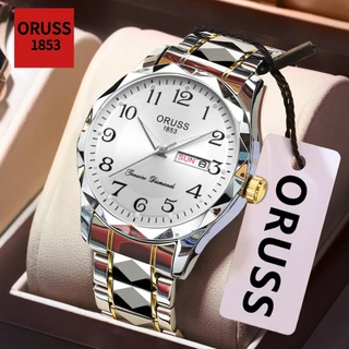ORUSS Original Masculino Luxo Calendário Duplo Aço Inoxidável Luminoso À Prova D 'Água Moda Relógio Negócios Versão Core