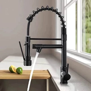 Torneira Monocomando De Cozinha Gourmet Com Extensor Premiun Preto/Níquel Escovado/Cromado Nabiyy