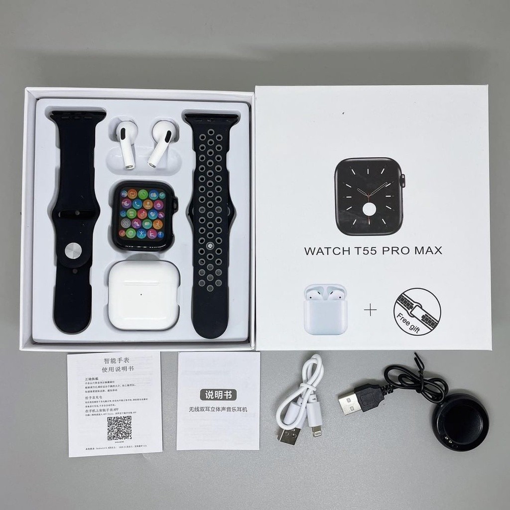 【🔥Hot selling spot】 T55 Pro Max Smart Watch TWS Fones De Ouvido 2 Em 1 Smartwatch Relógio Inteligente De 1.7 Polegadas