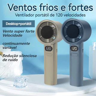 Ventilador portátil de alta velocidade, ventilador USB recarregável, display digital LED, 120 níveis de velocidade