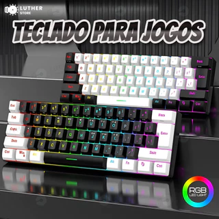 Teclado para jogos com fio 61-Key RGB Backlight Mini Compact USB-C Cabo de alimentação plugável