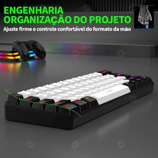 Teclado para jogos com fio 61-Key RGB Backlight Mini Compact USB-C Cabo de alimentação plugável