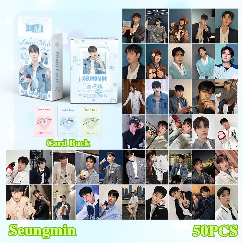 50 Pçs/Caixa Stray kids Photocards Cartão Laser Seungmin ChangBin