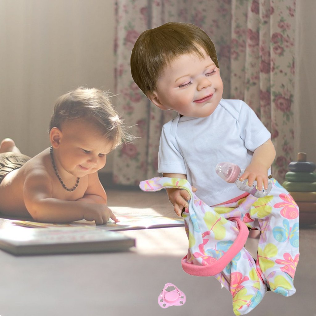 Bonecas Reborn Loulou Twins de 48cm com Cabelo Pintado, Feitas à Mão, Realistas e Vivas, Muñecas Reborn para Presente da