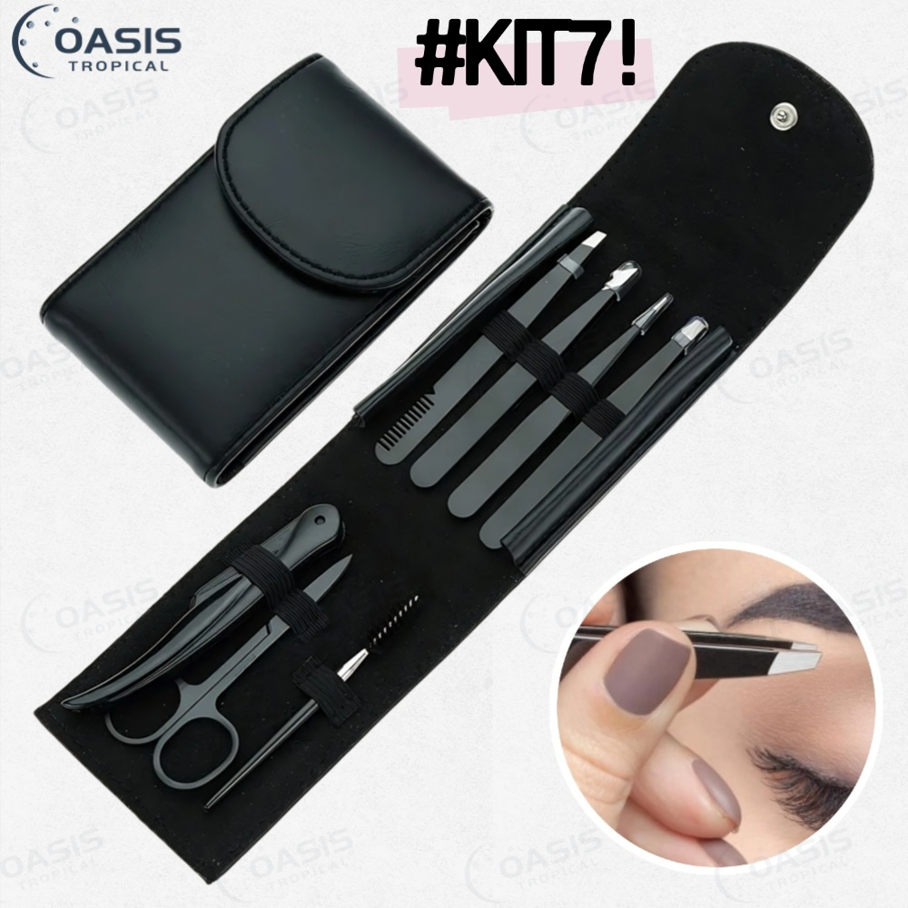 Kit 7 Peças Para Limpeza de Sobrancelha Tesoura/ Pinça/ Escovinha.